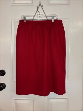 Alfred Red Midi Pencil Skirt with Elastic Waist